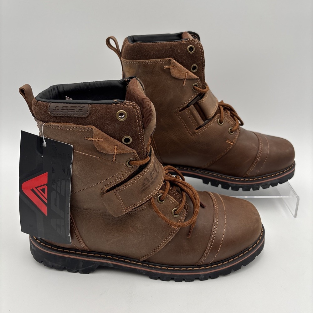 Apex Duro Mens Size 8 Motorcycle Boots Light Brown Patron Leather Biker 4045 NEW